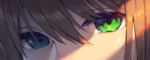  1girl bangs brown_hair close-up commentary doki_doki_literature_club english_commentary face green_eyes looking_at_viewer monika_(doki_doki_literature_club) satchely solo 