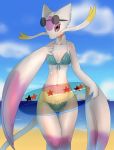  absurd_res anthro beach breasts camel_toe clothed clothing female hi_res hopping4 looking_at_viewer mienshao nintendo outside pok&eacute;mon pok&eacute;mon_(species) seaside small_breasts solo swimwear video_games 