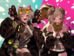  2girls absurdres animal_ears bsue cat_ears cat_paws cat_tail commentary_request dual_persona english_text eyewear_on_head gas_mask girls_frontline highres huge_filesize multiple_girls one_eye_closed p90_(girls_frontline) paws squirrel_ears squirrel_tail sunglasses tail thighhighs torn_clothes 