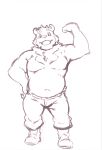  2019 absurd_res anthro belt boots bottomwear clothed clothing footwear heylaw21 hi_res jambavan line_art male mammal navel simple_background slightly_chubby smile solo tokyo_afterschool_summoners topless ursid video_games white_background 