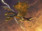  3_heads dragon flying godzilla_(series) hydra kaiju king_ghidorah multi_head multifur percival94 scalie toho 