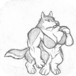  1:1 azumaril canid canine canis female mammal monochrome muscular solo taur traditional_media_(artwork) wolf 