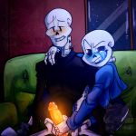  1:1 animated_skeleton blue_tongue bone brother brothers duo handjob humanoid humanoid_penis incest lizherubones male male/male not_furry orange_penis papyrus_(undertale) penile penis sans_(undertale) sex sibling skeleton tongue undead undertale video_games 