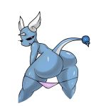  2019 anthro big_butt butt clothing dragon dragonair female hi_res looking_back lukethelucario nintendo panties pok&eacute;mon pok&eacute;mon_(species) simple_background smile solo thick_thighs tongue underwear video_games wide_hips 