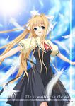  air blonde_hair blue_eyes feathers kamio_misuzu long_hair outstretched_arms ponytail school_uniform solo spread_arms very_long_hair yuzuki_karin 