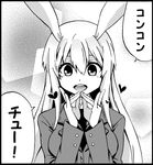  animal_ears ayasugi_tsubaki bunny_ears fingers greyscale heart monochrome reisen_udongein_inaba solo touhou translated 