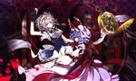  bat_wings blood braid card cup gloves holding holding_card izayoi_sakuya maid maid_headdress multiple_girls pocket_watch purple_hair red_eyes remilia_scarlet short_hair silver_hair tea teacup touhou twin_braids watch wings yume_koucha 