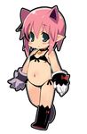  animal_ears aqua_eyes bell bell_choker bikini black_legwear blush_stickers boots cat_ears choker deathlock-san expressionless extra_ears eyebrows_visible_through_hair full_body gloves knee_boots navel original outline petite pink_hair plump pointy_ears short_hair side-tie_bikini simple_background solo swimsuit white_background zankuro 