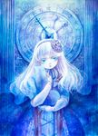  blue cat clock doll_joints eyelashes holding lips original rinko_(mg54) roman_numerals solo traditional_media watercolor_(medium) white_eyes 