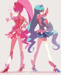  blue_eyes blue_hair blue_skirt boots choker cure_blossom cure_marine hair_ribbon hanasaki_tsubomi heartcatch_precure! highres knee_boots kurumi_erika legs long_hair magical_girl multiple_girls pink_eyes pink_hair ponytail precure red_choker ribbon skirt thighhighs tomioka_jirou 