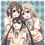  black_hair blonde_hair blue_eyes brown_eyes brown_hair hirasawa_yui k-on! kotobuki_tsumugi long_hair multiple_girls nakano_azusa sayousuke school_uniform short_hair sweater_vest twintails 