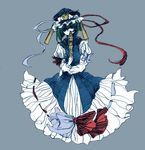 bad_id bad_pixiv_id covering_mouth dress embellished_costume hat ribbon rinko_(mg54) rod_of_remorse shiki_eiki simple_background solo touhou 