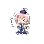  animal_ears chibi cosplay hat kamishirasawa_keine kamishirasawa_keine_(cosplay) mystia_lorelei pink_hair short_hair solo swallowing touhou wings yamabuki_(yusuraume) 