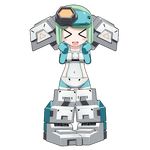  &gt;_&lt; :d blush chibi closed_eyes cosmic_break destructor_girl green_hair mecha_musume open_mouth smile solo xd 