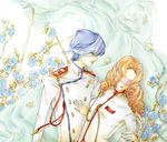  1girl aiguillette arisugawa_juri blindfold blue_hair drill_hair ebi_to_shirasu flower orange_hair rose shoujo_kakumei_utena tsuchiya_ruka 