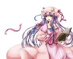  book crescent geike gloves hat highres long_hair patchouli_knowledge purple_eyes purple_hair ribbon solo touhou 