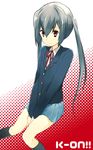  copyright_name eka_eri k-on! nakano_azusa neck_ribbon red_ribbon ribbon school_uniform skirt solo twintails 