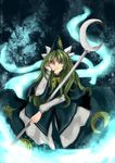  bad_id bad_pixiv_id bow capelet crescent_moon green_eyes green_hair hat long_hair mima moon smile solo staff touhou yuma_(cobhc666) 
