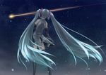  aqua_hair bare_shoulders detached_sleeves from_behind hatsune_miku hayabusa_(spacecraft) long_hair night night_sky rokuwata_tomoe skirt sky solo space_craft standing star_(sky) starry_sky thighhighs twintails very_long_hair vocaloid 