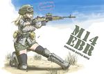  bad_id bad_pixiv_id battle_rifle boots breasts casing_ejection cleavage copyright_request dakku_(ogitsune) goggles goggles_on_head gun handgun helmet holster large_breasts m14 military military_uniform rifle shell_casing sleeves_rolled_up solo thighhighs uniform weapon zettai_ryouiki 
