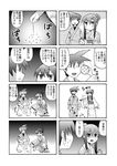  1girl 4koma akasaka_(futari.) balloon comic fireworks futari. greyscale hair_bun hair_ornament hairclip japanese_clothes kimono long_hair monochrome multiple_4koma original sasaki_(futari.) senkou_hanabi sparkler translated tsurusaki_yuu 