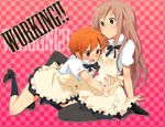  1girl apron blush brown_eyes couple crossdressing falling hair_ornament hairpin hetero inami_mahiru miwa_(artist) orange_hair otoko_no_ko pantyhose short_hair takanashi_kotori takanashi_souta tears waitress wig working!! 