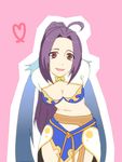  ahoge bad_id bad_pixiv_id breasts cleavage cosplay idolmaster idolmaster_(classic) judith judith_(cosplay) kapitann medium_breasts midriff miura_azusa ponytail purple_hair red_eyes smile solo tales_of_(series) tales_of_vesperia 