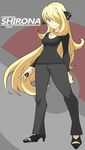  absurdres alternate_costume bad_id bad_pixiv_id blonde_hair character_class character_name copyright_name english hair_ornament hair_over_one_eye highres holding holding_poke_ball long_hair poke_ball pokemon pokemon_(game) pokemon_dppt shirona_(pokemon) smile solo souji yellow_eyes 