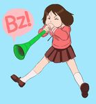  &gt;_&lt; 4chan azumanga_daiou brown_hair closed_eyes drawfag horn_(instrument) instrument kasuga_ayumu non-web_source simple_background solo vuvuzela 