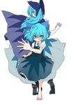  alternate_hairstyle bad_id bad_pixiv_id barefoot blue_eyes blue_hair cirno dual_persona hands hibimegane highres long_hair multiple_girls older ponytail serious short_hair touhou 