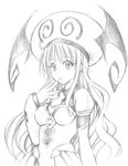  bodysuit costume greyscale hat lala_satalin_deviluke leotard monochrome sketch smile solo to_love-ru yabuki_kentarou 