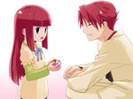  1girl blue_eyes brother_and_sister c-lop hair_bobbles hair_ornament red_hair siblings umineko_no_naku_koro_ni ushiromiya_ange ushiromiya_battler 