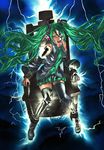  aqua_eyes aqua_hair detached_sleeves electric_chair electricity hatsune_miku headphones headset highres legs lightning long_hair mad_(artist) metallica necktie red_eyes skeleton skirt smile solo thighhighs twintails very_long_hair vocaloid x-ray zettai_ryouiki 