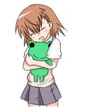  bad_id bad_pixiv_id brown_hair closed_eyes frog gekota hug hug_from_behind misaka_mikoto rubii school_uniform short_hair solo stuffed_animal stuffed_frog stuffed_toy sweater_vest to_aru_kagaku_no_railgun to_aru_majutsu_no_index 