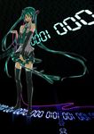  binary detached_sleeves grani green_eyes green_hair hatsune_miku headset highres legs long_hair necktie skirt solo spring_onion thighhighs twintails very_long_hair vocaloid 