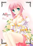  aqua_eyes blush breasts breasts_outside cover cover_page doujin_cover estellise_sidos_heurassein gloves large_breasts nipples pink_hair rating short_hair sitting skirt smile solo tales_of_(series) tales_of_vesperia tamagawa_yukimaru undressing 