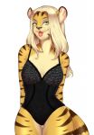  anthro basque breasts clothed clothing curvaceous felid feline female green_eyes hi_res kara_(furryneko) lingerie looking_at_viewer mammal melamoryblack pantherine smile solo standing tiger tongue tongue_out wide_hips 
