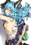  animal_ears armpits back backless_outfit bare_back black_gloves blue_hair blue_skirt blush breasts brown_eyes bunny_ears earrings erune ferry_(granblue_fantasy) gloves granblue_fantasy jewelry long_hair looking_at_viewer pija_(pianiishimo) sideboob skirt small_breasts wavy_hair 