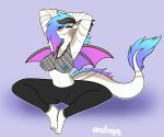  andogg anthro breasts clothed clothing dragon eyes_closed female hair hi_res horn nipples sherri_aura sitting smile solo translucent translucent_clothing wings 