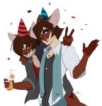  arno beverage birthday brother brothers celio clothing domestic_cat earbuds felid feline felis gesture headphones hi_res humanoid_face mammal peritian pose siamese sibling soda twins v_sign 