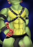  2019 abs anthro big_penis bondage_gear bulge chameleon checkhoff clothing clothing_aside digital_media_(artwork) flaccid hi_res humanoid_penis jockstrap lizard male muscular muscular_male pecs penis playtonic_games reptile scalie simple_background smile solo standing underwear underwear_aside vein veiny_penis video_games yooka yooka-laylee 