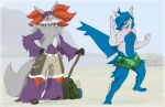  canid canine clothing delphox dragon fan_character female gil_(zerofox) latios legendary_pok&eacute;mon male mammal nintendo pok&eacute;mon pok&eacute;mon_(species) simple_background swimwear tohru_(zerofox1000) video_games white_background zerofox1000 