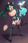  2018 ambiguous_gender animal_humanoid apron bell_collar blush book breasts cat_humanoid clothing collar domestic_cat duo eyewear feather_duster felid felid_humanoid feline feline_humanoid felis female glasses glowing glowing_eyes green_eyes hair hi_res humanoid legwear long_hair magic_user maid_uniform mammal mammal_humanoid maritan multicolored_hair open_mouth pigtails simple_background smile spirit standing surprise tharkis thigh_highs torn_clothing two_tone_hair uniform 