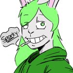  1:1 2018 anthro clothed clothing digital_media_(artwork) female fur green_hair grey_fur hair hare lagomorph leporid lips looking_at_viewer mammal riledsquid smile smoking solo sparky(youtube) text youtuber 
