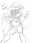  2018 anthro bell_collar big_hands breasts clothing collar dialogue domestic_cat felid feline felis female hat headgear headwear hi_res mammal navel nipples open_mouth pussy shocked simple_background solo standing tharkis torn_clothing transformation watsup white_background witch_hat 