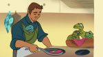  ambiguous_gender animated apron black_eyes blue_clothing chris_pratt clothed clothing cooking cookware cub dinosaur dromaeosaurid eyes_closed feral frying_pan fully_clothed green_scales group human inside jurassic_park jurassic_world kitchen kitchen_utensils larger_human larger_male loop male mammal owen_grady reptile scales scalie size_difference sleeping smaller_ambiguous smaller_feral stove theropod tools universal_studios velociraptor willow-s-linda young 
