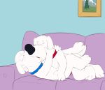  absurd_res anthro brian_griffin canid canine canis collar domestic_dog duo eyes_closed family_guy fur hi_res kissing lv99perv lying machine male male/male mammal nude penis robot robot_brian selfcest sofa square_crossover tongue white_fur 