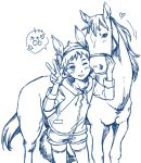  &lt;3 2015 bottomwear bridle clothing duo equid equine fake_ears feral gender_symbol gesture hoodie horse human male mammal monochrome one_eye_closed shorts simple_background sketch soukosouji stated_homosexuality symbol v_sign white_background wink ♂ 