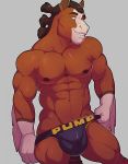  2018 abs anthro biceps biped black_clothing black_eyebrows black_mane black_nipples black_tail black_underwear brown_fur bulge clothed clothing clydesdale cum digital_media_(artwork) draft_horse equid equine eyebrows front_view fur grey_background hi_res horse jockstrap knuxlight looking_at_viewer male mammal mane multicolored_fur muscular muscular_male navel nipples pecs portrait quads rannik simple_background smile solo standing three-quarter_portrait topless two_tone_fur underwear white_fur 