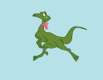  ambiguous_gender animated black_eyes dinosaur dromaeosaurid feral full-length_portrait green_scales hi_res looking_back looking_up loop portrait reptile running scales scalie side_view simple_background solo theropod willow-s-linda 